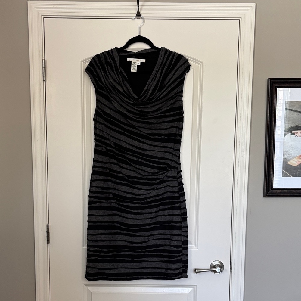Studio M Black and Gray Striped Mini Dress
